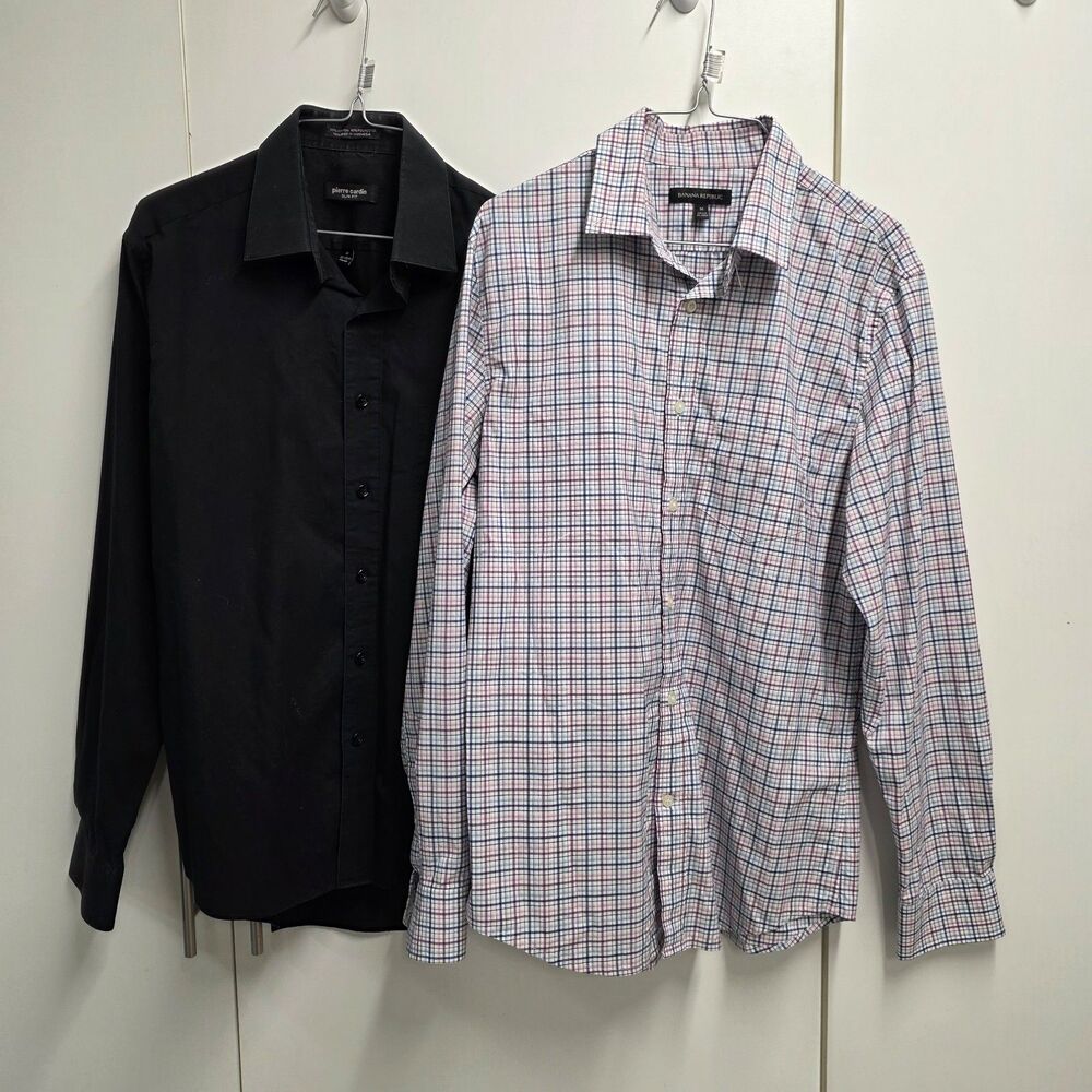 Banana Republic Pierre Cardin Men’s M Shirts Corporate Core Plaid Black 2pc
